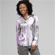 Long Sleeve Covered Placket Blouse, Multi, medium