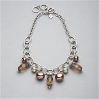 Collana girocollo con perline verdi e marroni, Argento, medium