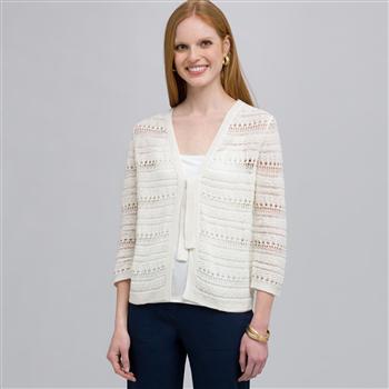 Cardigan con annodatura frontale, Bianco lino, large