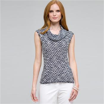 Sleeveless Cowl Neck Top, White Multi, large