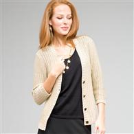 Cardigan con collo a V e manica 3/4, Avorio/oro, medium