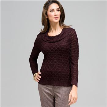 3/4 Sleeve Novelty Pointelle Cowl Neck, , large