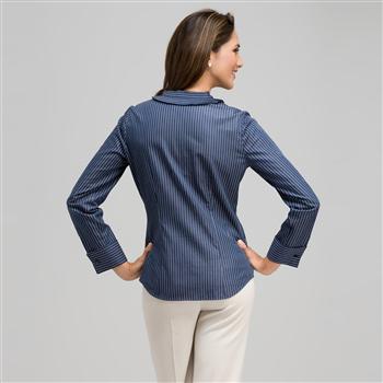 Striped Pleated Ruffle Front Shirt, , large