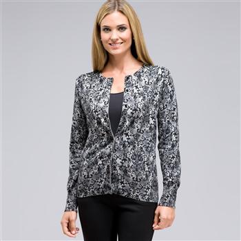 Cardigan girocollo abbottonato davanti, Erica argentata m&eacute;lange, large