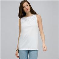 Top ricamato con scollo a barchetta, Bianco, medium