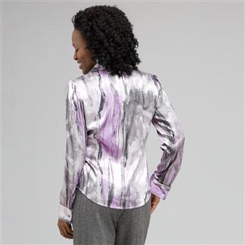 Long Sleeve Covered Placket Blouse, , large