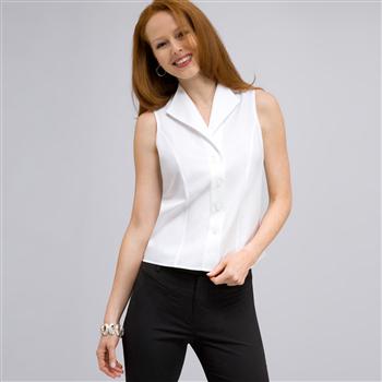 Elegante camicia sciancrata senza maniche, no stiro, facile da lavare, Bianco, large