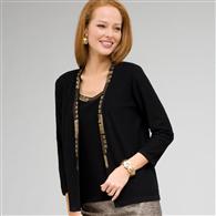 3/4 Sleeve beaded cardigan, Black, medium