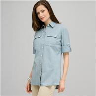 Camicia con manica arrotolata, Blu chambray, medium