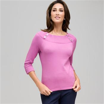 3/4 Sleeve Boat Neck Knit, Lavender, large