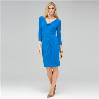 悬垂兜领纱笼连身裙, 泳池蓝, large