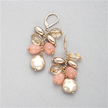 Pink and Gold Cluster Drop Earring, , large