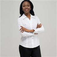 Elegante camicia sciancrata, a righe blu, facile da lavare , Bianco, medium