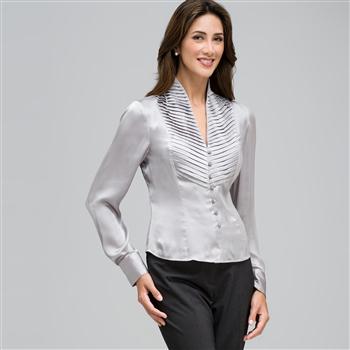 Pleated Bib Long Sleeve Shirt, , large