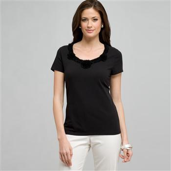 T-shirt con fiore, Nero, large