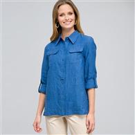Giacca camicia in denim, Indaco, medium