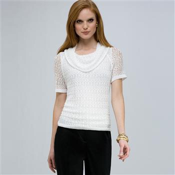 Maglia con scollo a goccia, Bianco, large