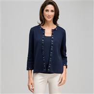 Cardigan bordato, Blu marina, medium