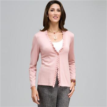 Cardigan a manica lunga con rouche sul davanti, Garofano, large