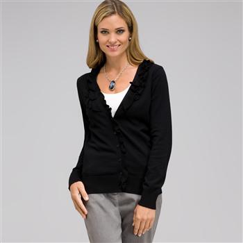 Ruffle Front V-Neck Cardigan, , large