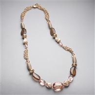 ピンク & ブラウンスリップオンネックレス, ゴールド, medium