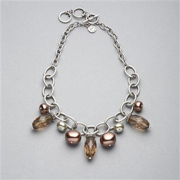 Green and Brown Beaded Frontal Collar Necklace, , large