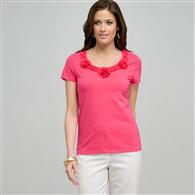 T-shirt con fiore, Rosa shocking, medium