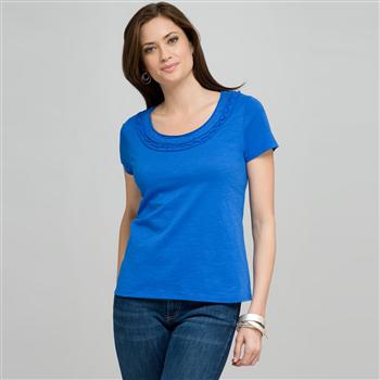 Scoop Neck Tee With Applique, Blue, large