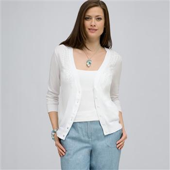 Beaded 3/4 Sleeve Cardigan., , large