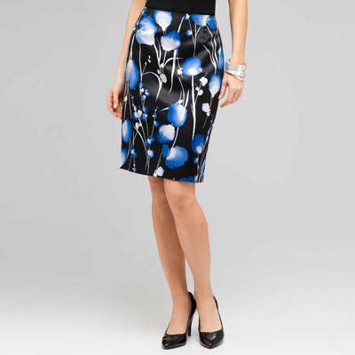 Slim Floral Skirt, Black Multi, medium