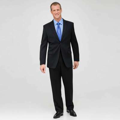 Black Flat Front Wool Suit, Black, medium